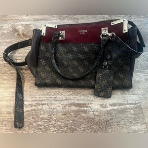 GUESS Brown Tepper Purse With Maroon Accent